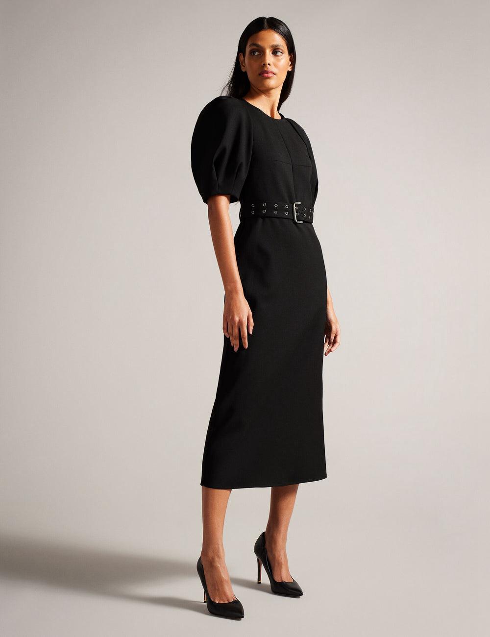 Vestido A Media Pierna Ted Baker GABYELA - Structured Puff Sleeve With Belt Mujer Negras | HXIP-14690