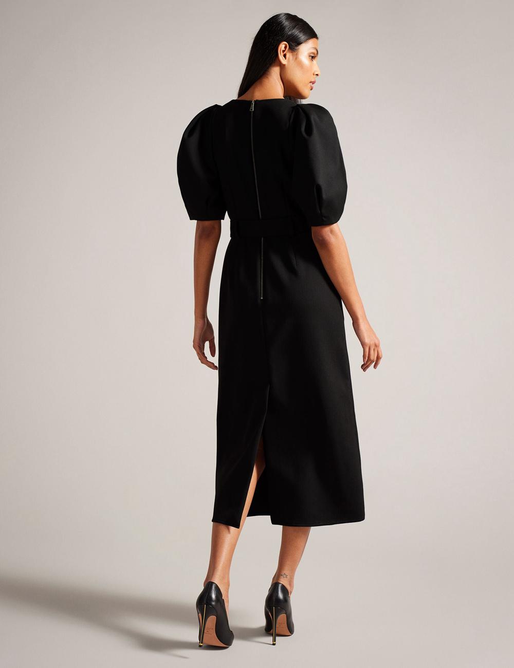 Vestido A Media Pierna Ted Baker GABYELA - Structured Puff Sleeve With Belt Mujer Negras | HXIP-14690