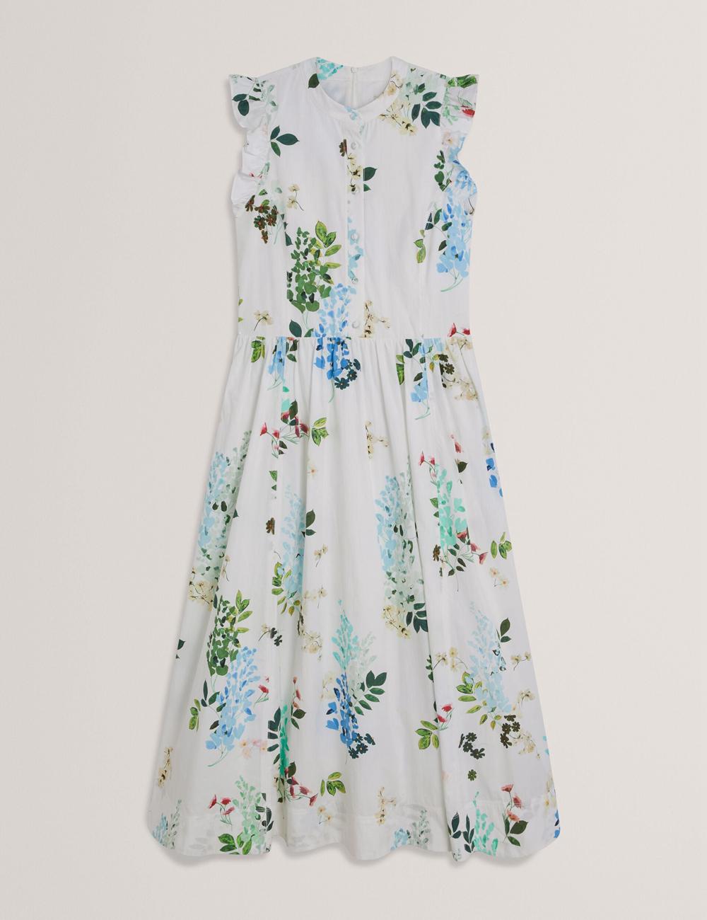 Vestido A Media Pierna Ted Baker GIOLIA - Sleeveless Floral Cotton A-Line Mujer Blancas | EHQK-82439