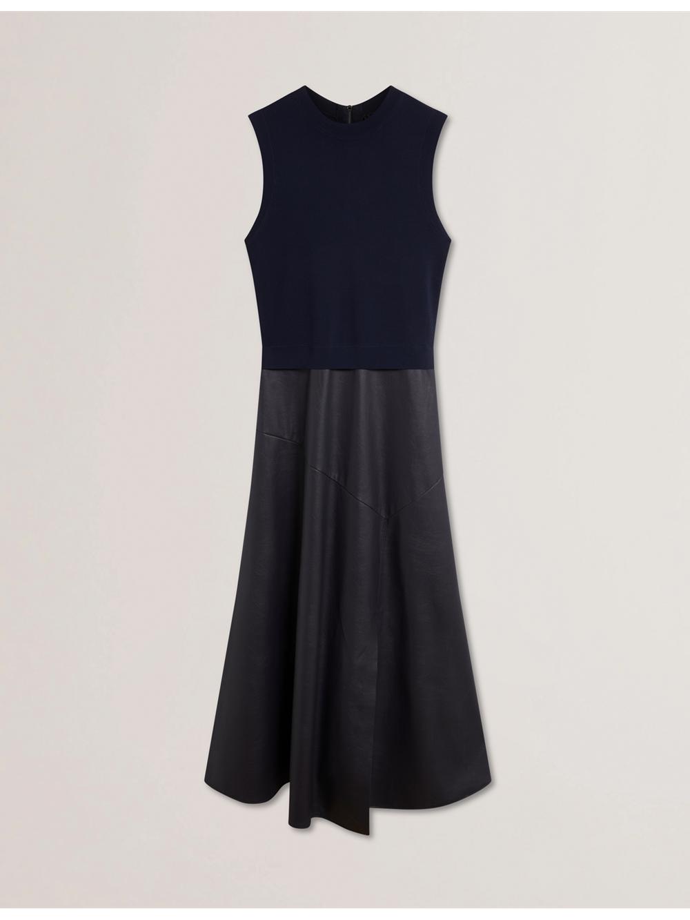 Vestido A Media Pierna Ted Baker LABASA - Sleeveless Knit Faux Leather Mujer Azul Marino | RMGN-79538