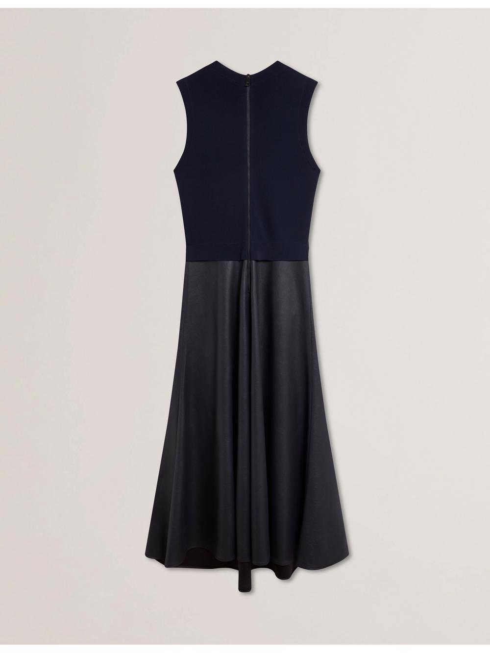 Vestido A Media Pierna Ted Baker LABASA - Sleeveless Knit Faux Leather Mujer Azul Marino | RMGN-79538