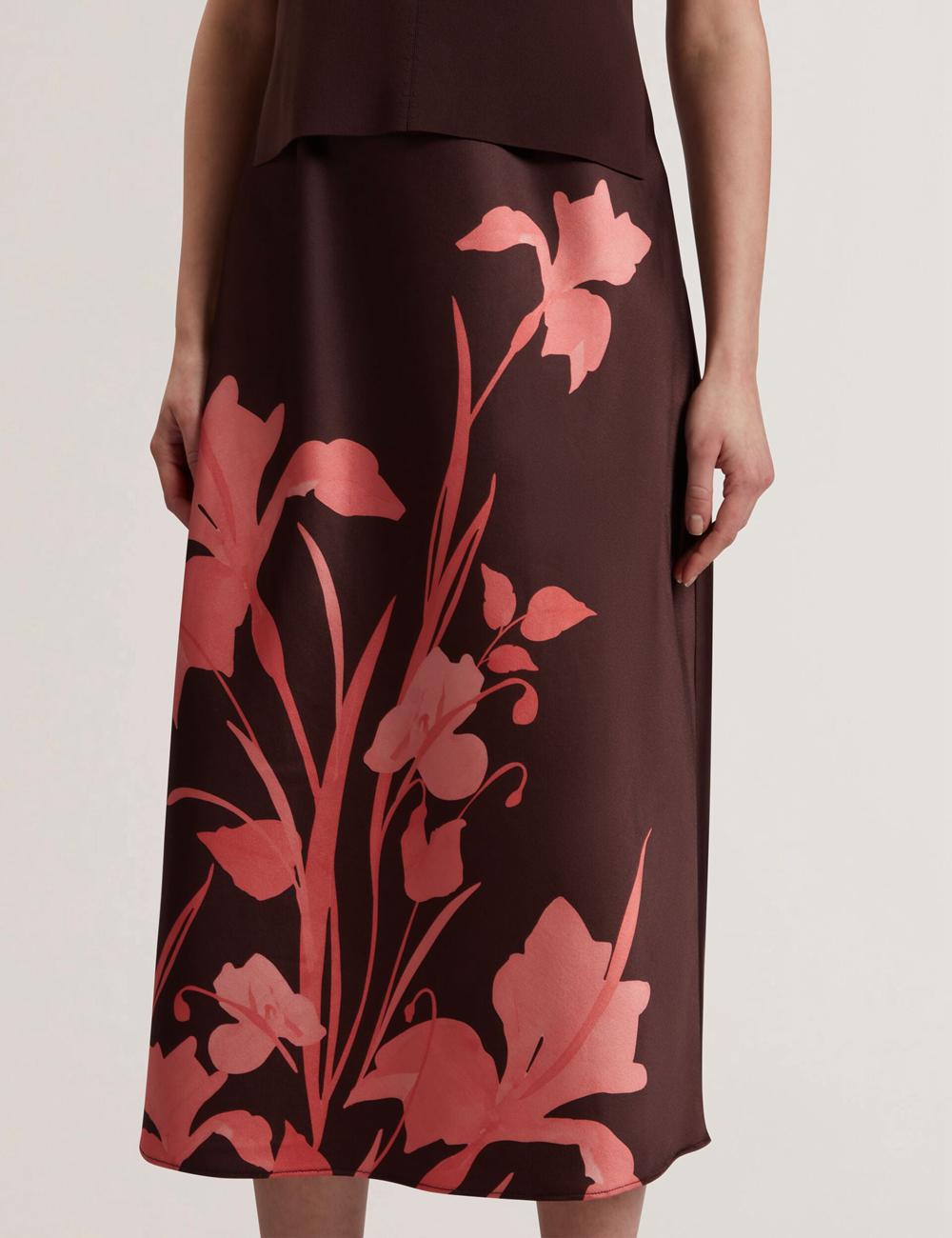 Vestido A Media Pierna Ted Baker LATTENA - Printed Satin With Removable Tank Mujer Marrones | EPFS-23071