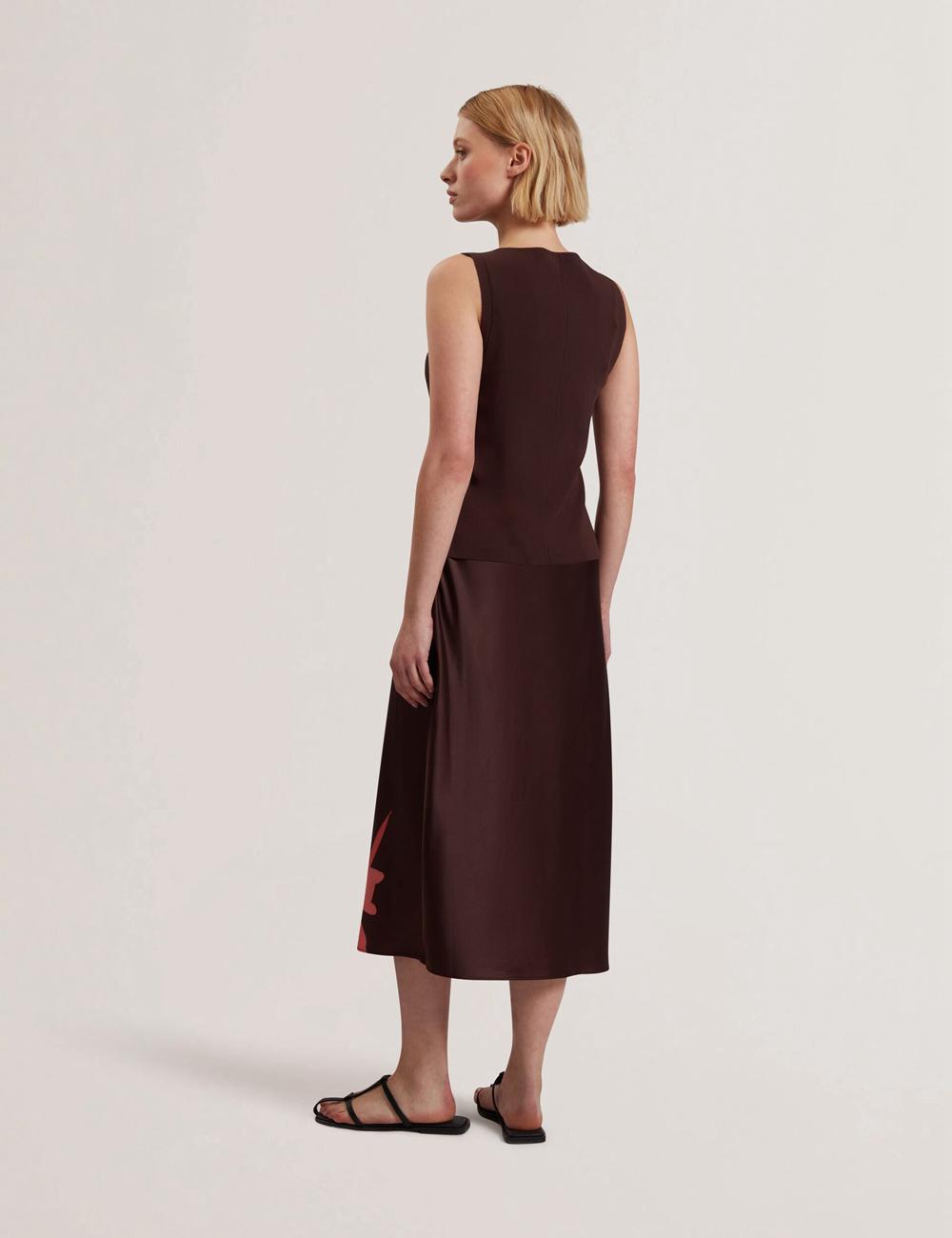 Vestido A Media Pierna Ted Baker LATTENA - Printed Satin With Removable Tank Mujer Marrones | EPFS-23071