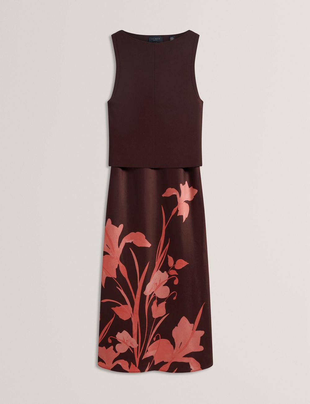 Vestido A Media Pierna Ted Baker LATTENA - Printed Satin With Removable Tank Mujer Marrones | EPFS-23071