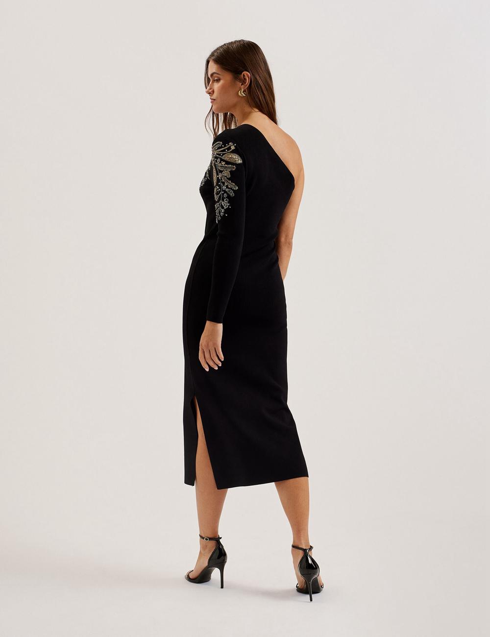 Vestido A Media Pierna Ted Baker LIZYYY - One Shoulder Embellished Knit Mujer Negras | ABQJ-65193