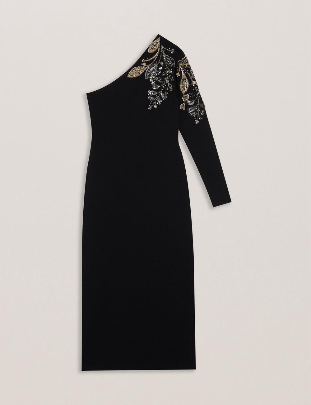 Vestido A Media Pierna Ted Baker LIZYYY - One Shoulder Embellished Knit Mujer Negras | ABQJ-65193