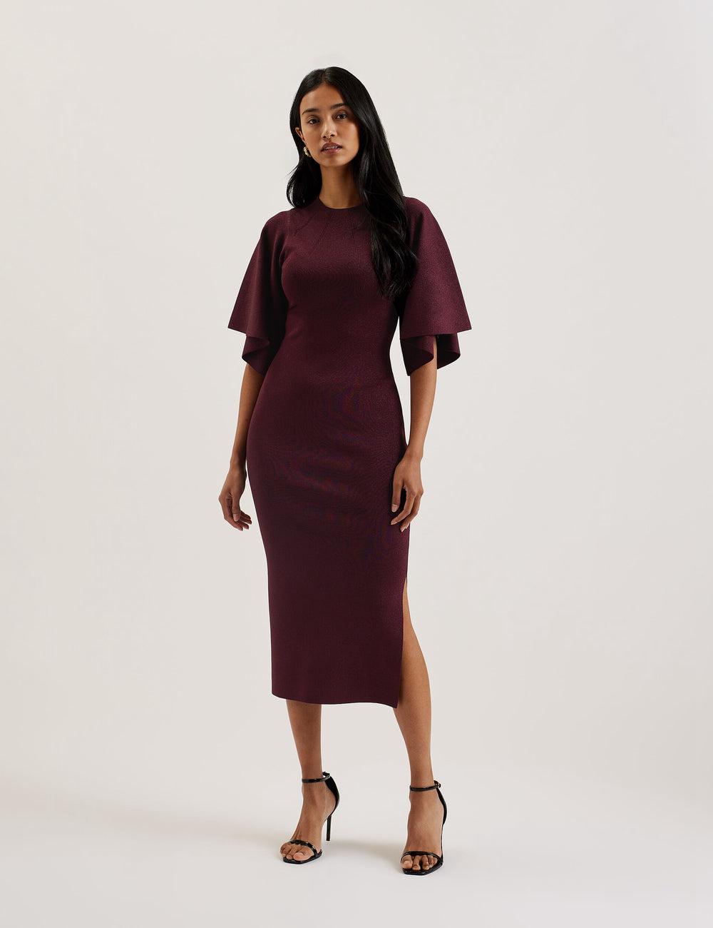 Vestido A Media Pierna Ted Baker LOUANAA - Metallic Knit Fluted Sleeve Mujer Rojas | WPGE-59872