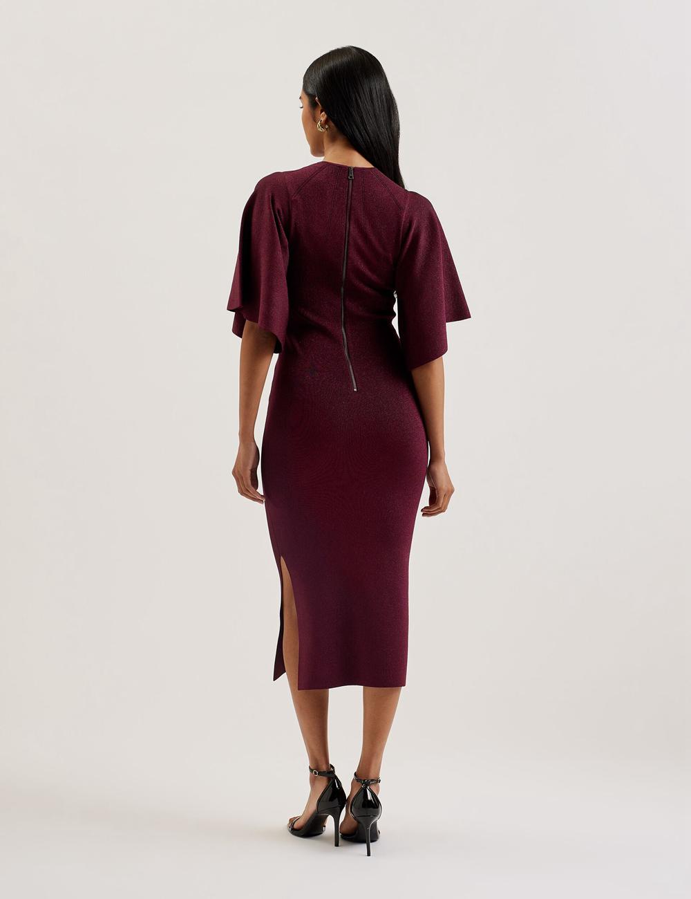Vestido A Media Pierna Ted Baker LOUANAA - Metallic Knit Fluted Sleeve Mujer Rojas | WPGE-59872
