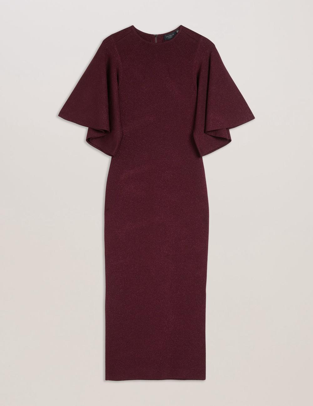 Vestido A Media Pierna Ted Baker LOUANAA - Metallic Knit Fluted Sleeve Mujer Rojas | WPGE-59872