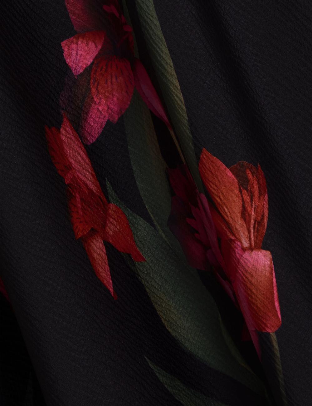 Vestido A Media Pierna Ted Baker LUCERN - Floral Satin Off Shoulder Bias Mujer Negras | ABRN-46217