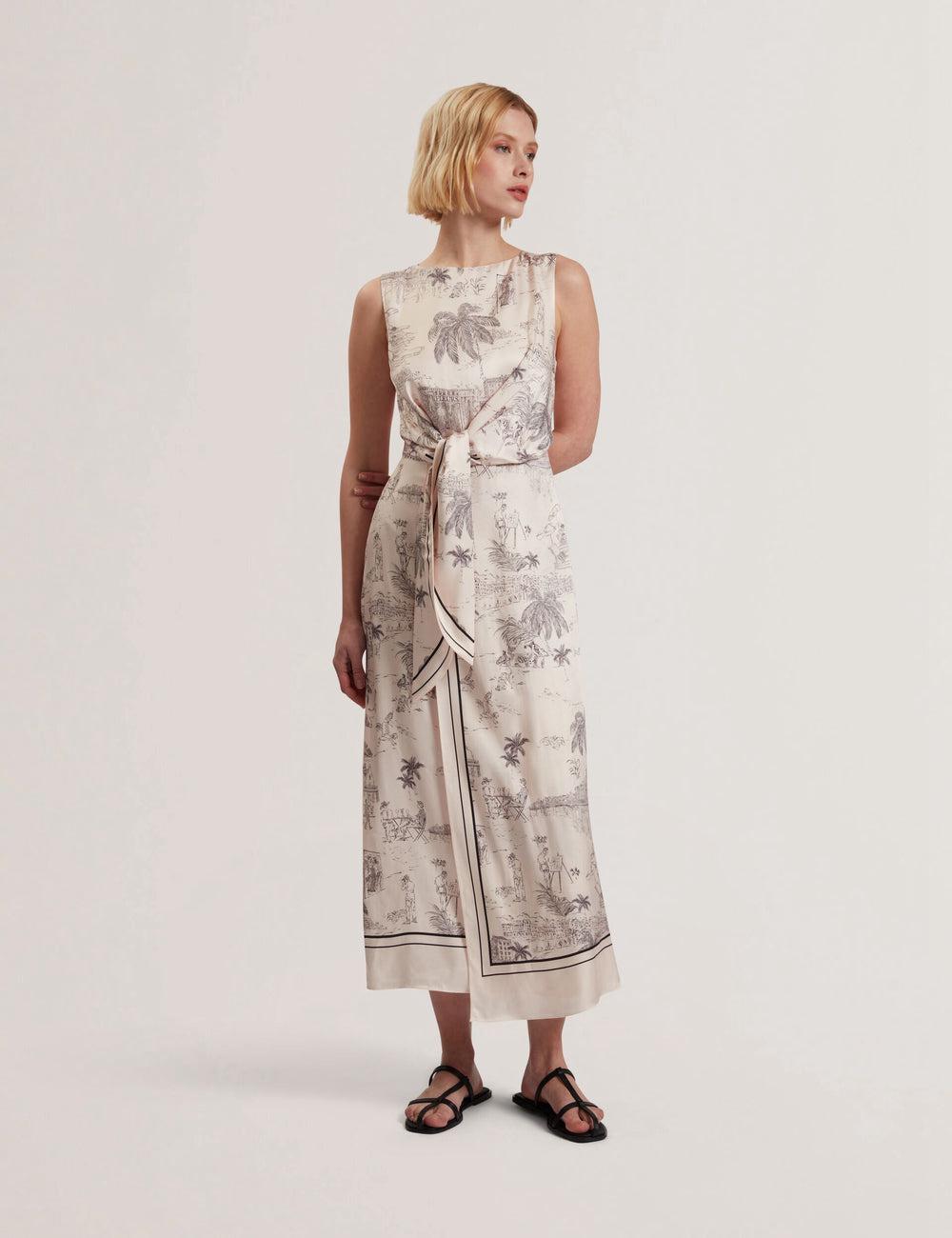 Vestido A Media Pierna Ted Baker MARRONA - Printed Wrap Front Sleeveless Mujer Rosas | IEOZ-34062