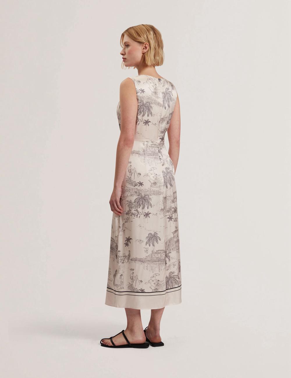 Vestido A Media Pierna Ted Baker MARRONA - Printed Wrap Front Sleeveless Mujer Rosas | IEOZ-34062