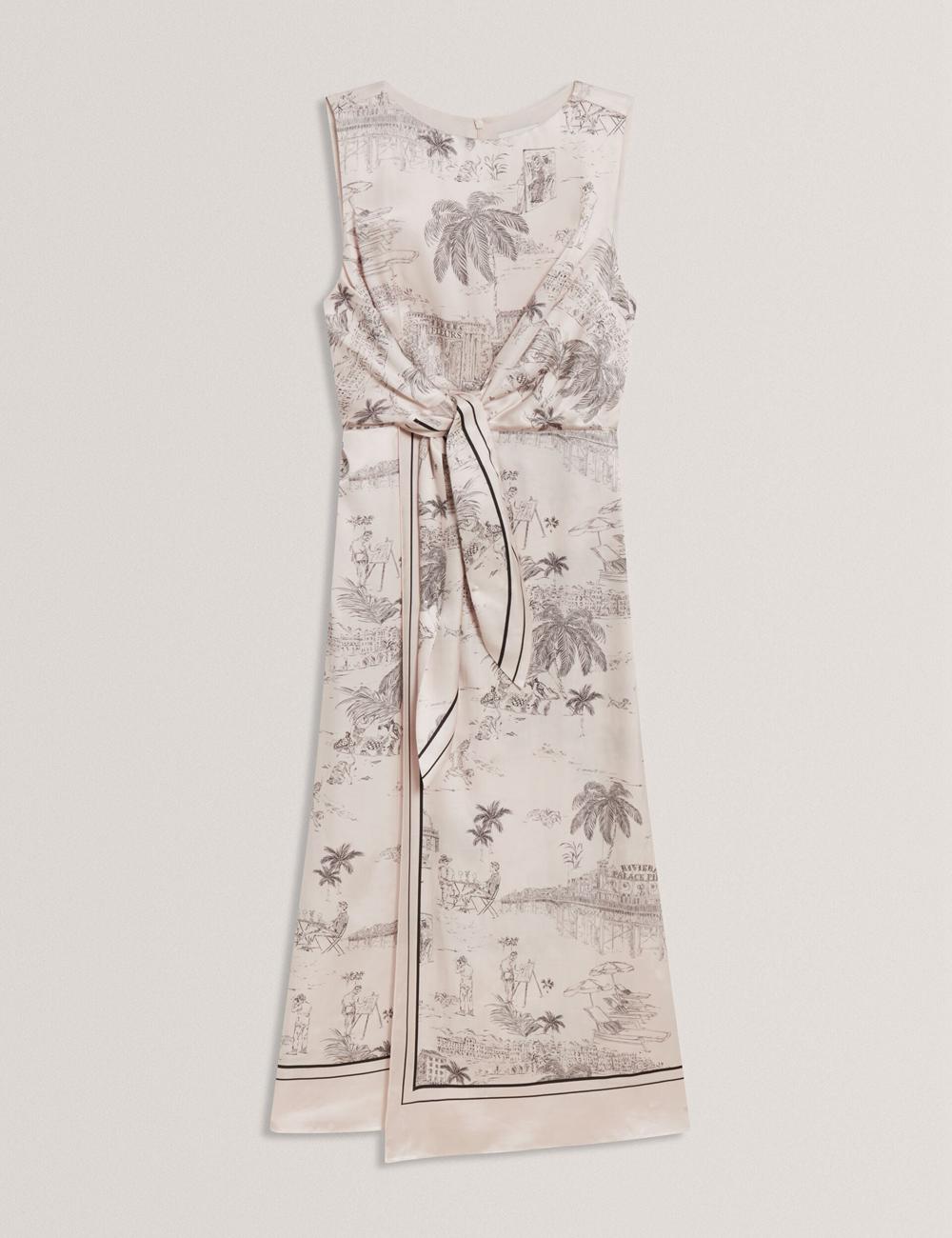 Vestido A Media Pierna Ted Baker MARRONA - Printed Wrap Front Sleeveless Mujer Rosas | IEOZ-34062
