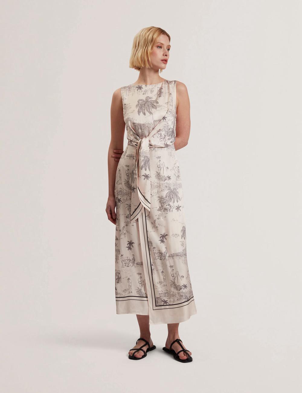 Vestido A Media Pierna Ted Baker MARRONA - Printed Wrap Front Sleeveless Mujer Rosas | IEOZ-34062