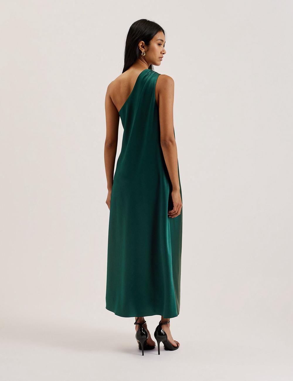 Vestido A Media Pierna Ted Baker MELGAR - Satin One Shoulder Mujer Verde | SVNP-89654