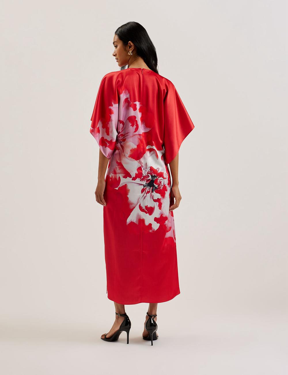 Vestido A Media Pierna Ted Baker NASINU - Printed Satin Batwing Sleeve Mujer Rojas | ZPNS-30495