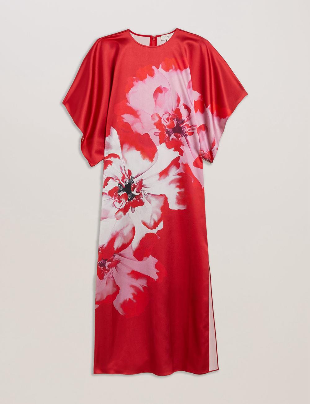 Vestido A Media Pierna Ted Baker NASINU - Printed Satin Batwing Sleeve Mujer Rojas | ZPNS-30495