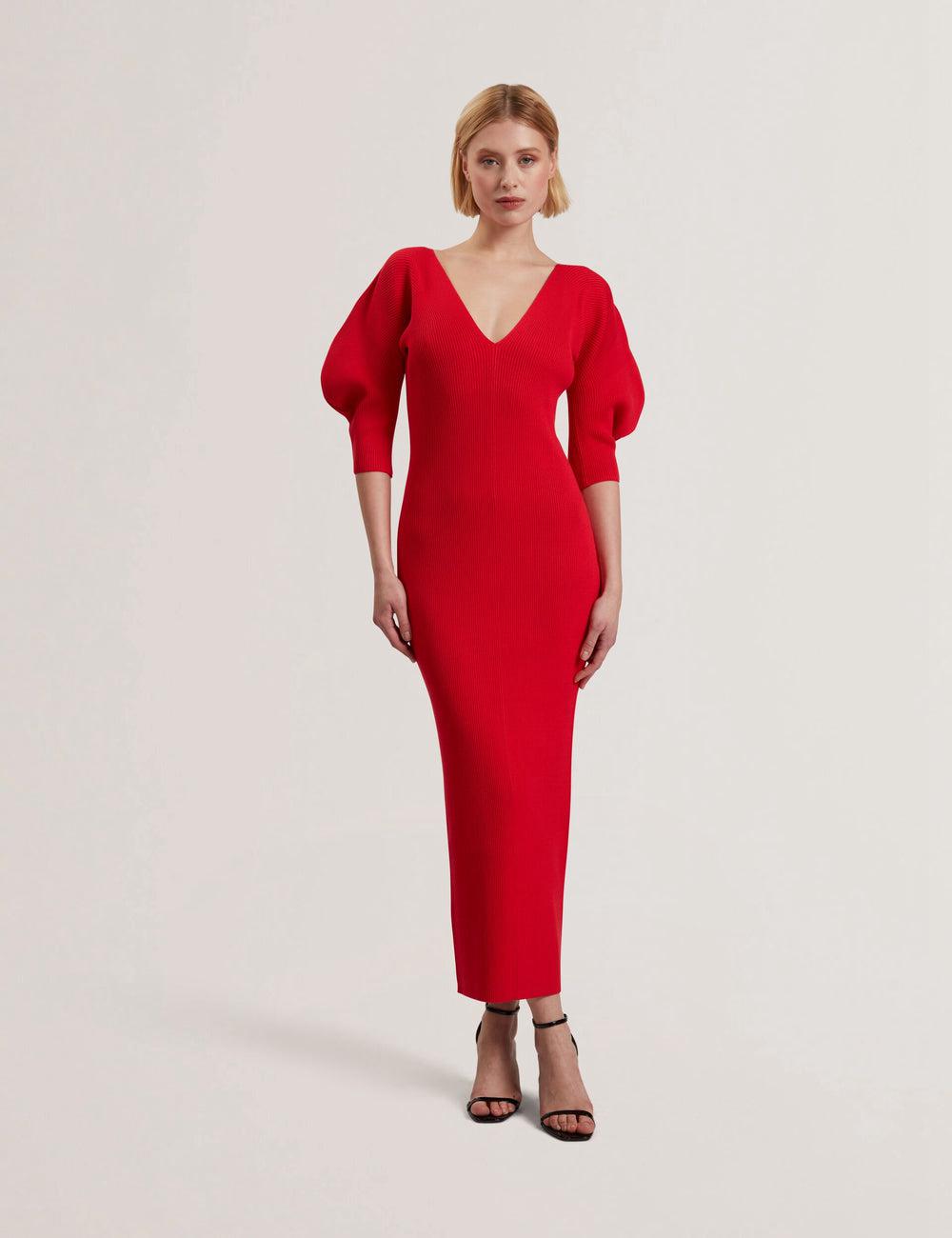 Vestido A Media Pierna Ted Baker PRICILA - Shaped Sleeve Knitted Bodycon Mujer Rojas | WLIT-21839