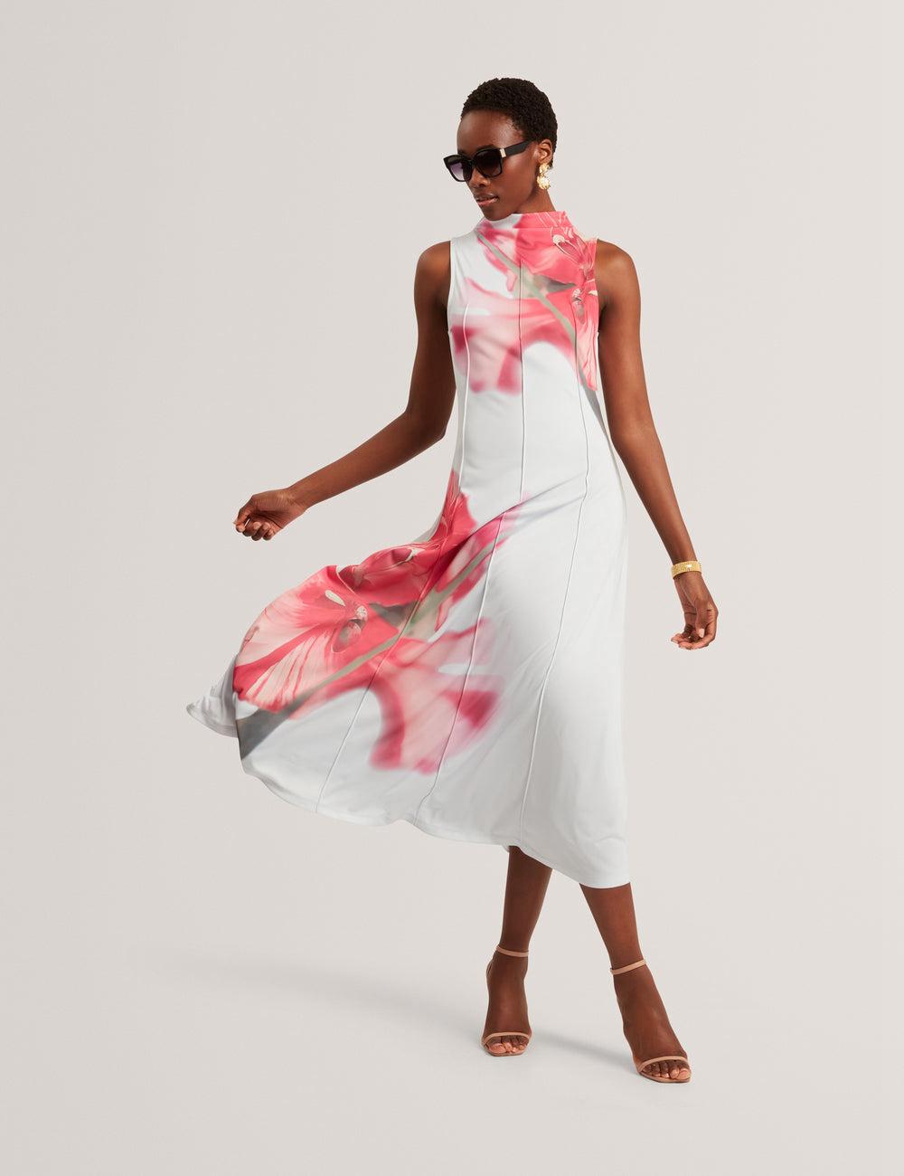 Vestido A Media Pierna Ted Baker REBEHKA - High Neck Printed Jersey Mujer Azules | SOEI-47625