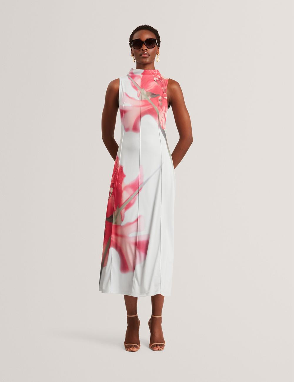 Vestido A Media Pierna Ted Baker REBEHKA - High Neck Printed Jersey Mujer Azules | SOEI-47625