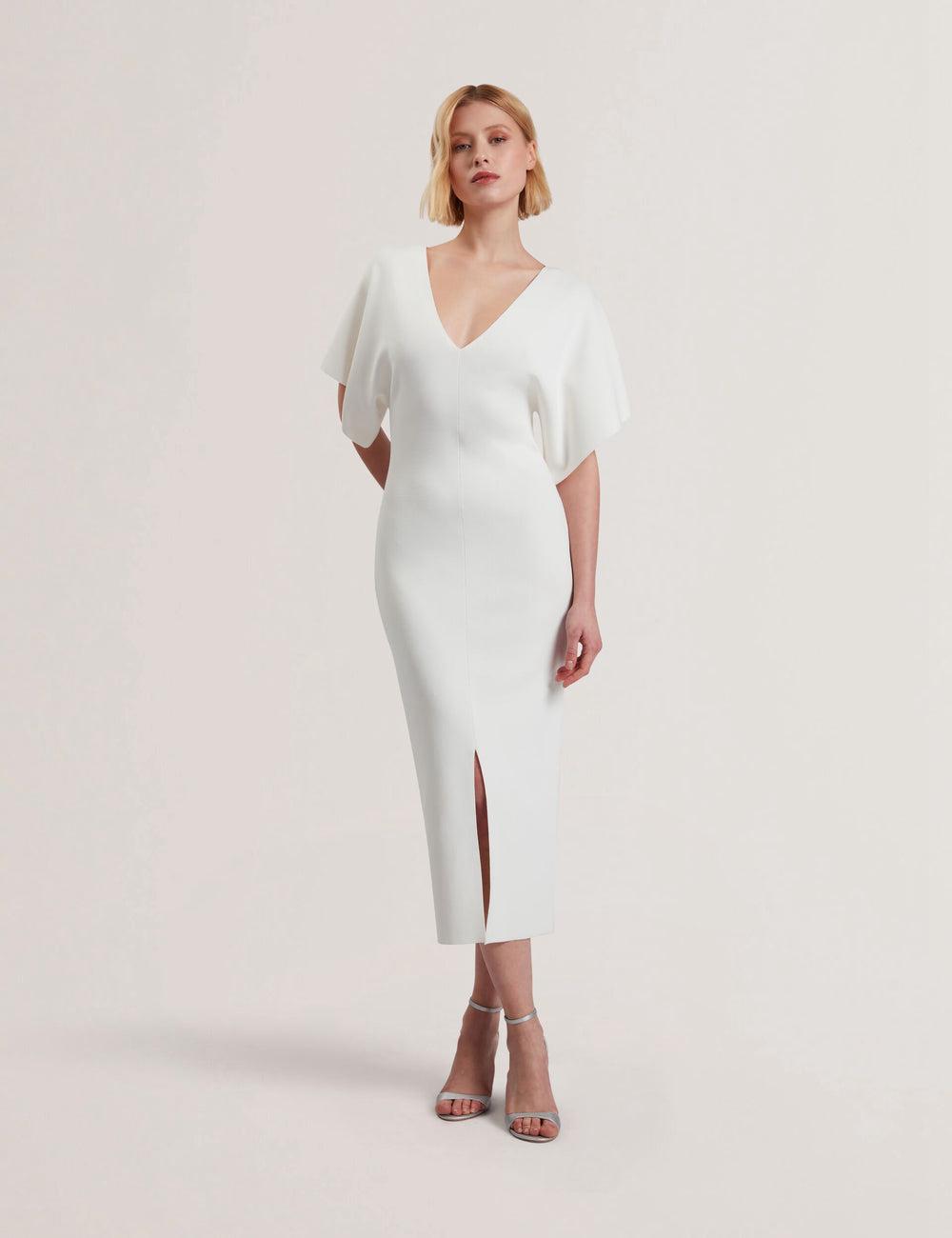 Vestido A Media Pierna Ted Baker REBEXXA - Wide Sleeve Knitted Bodycon Mujer Ivory | KNRE-53296
