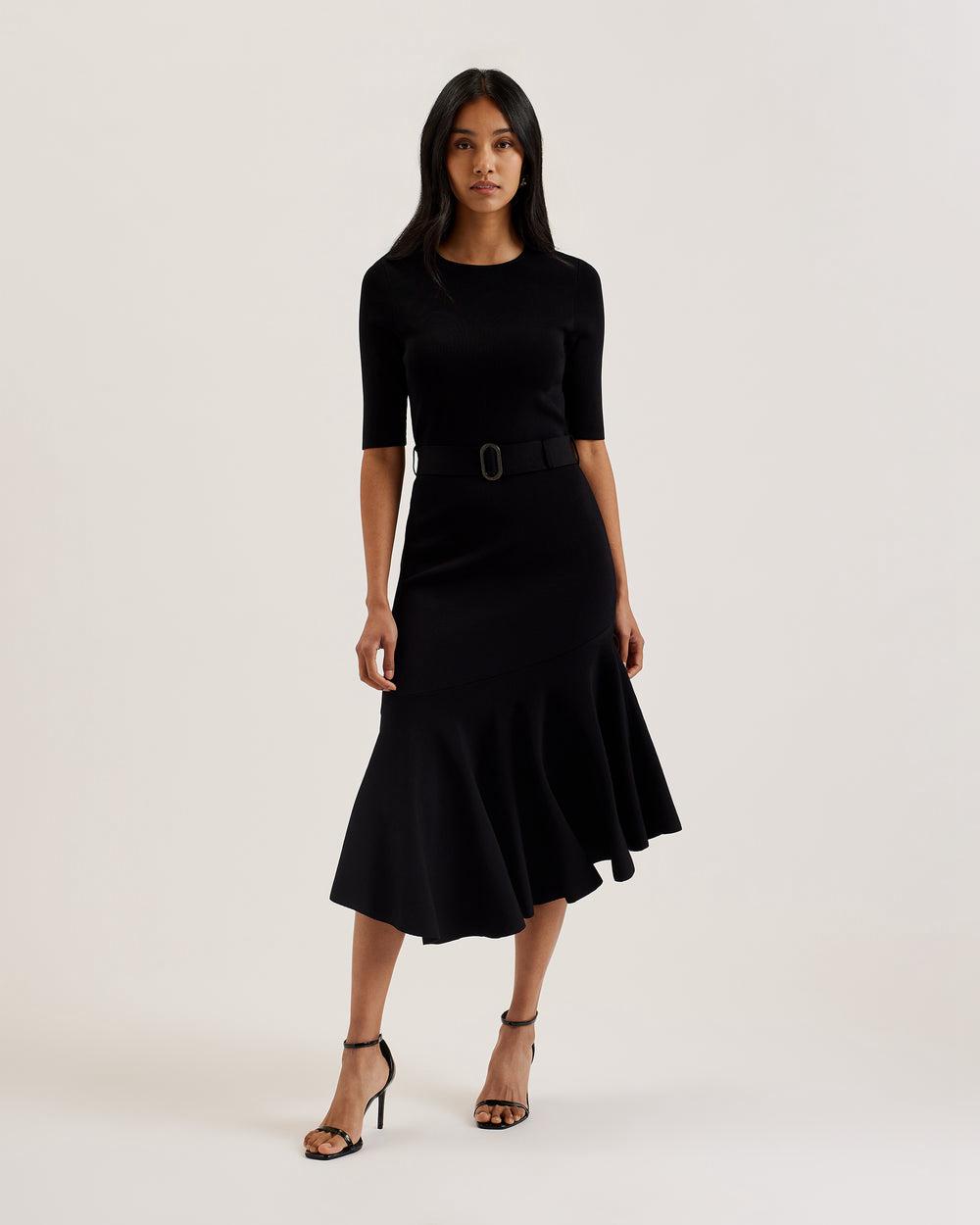 Vestido A Media Pierna Ted Baker SAMALEE - Flippy Hem Knitted Mujer Negras | TUJX-27103