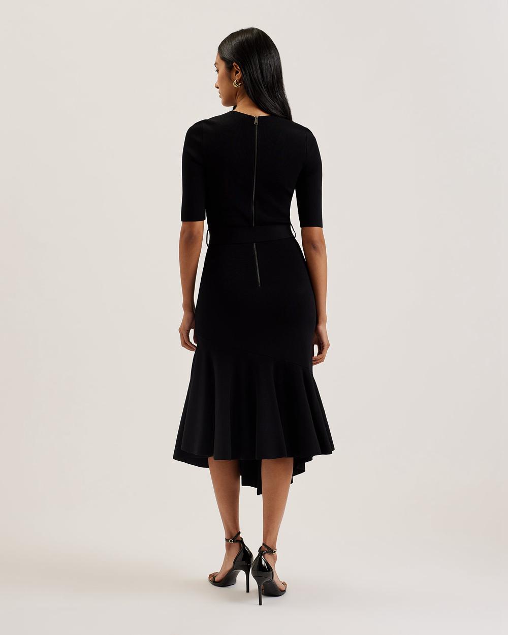 Vestido A Media Pierna Ted Baker SAMALEE - Flippy Hem Knitted Mujer Negras | TUJX-27103