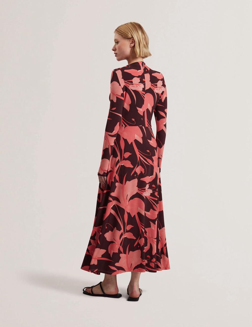 Vestido A Media Pierna Ted Baker STARLAH - Slinky Printed Jersey Long Sleeve Mujer Marrones | LHIY-58429