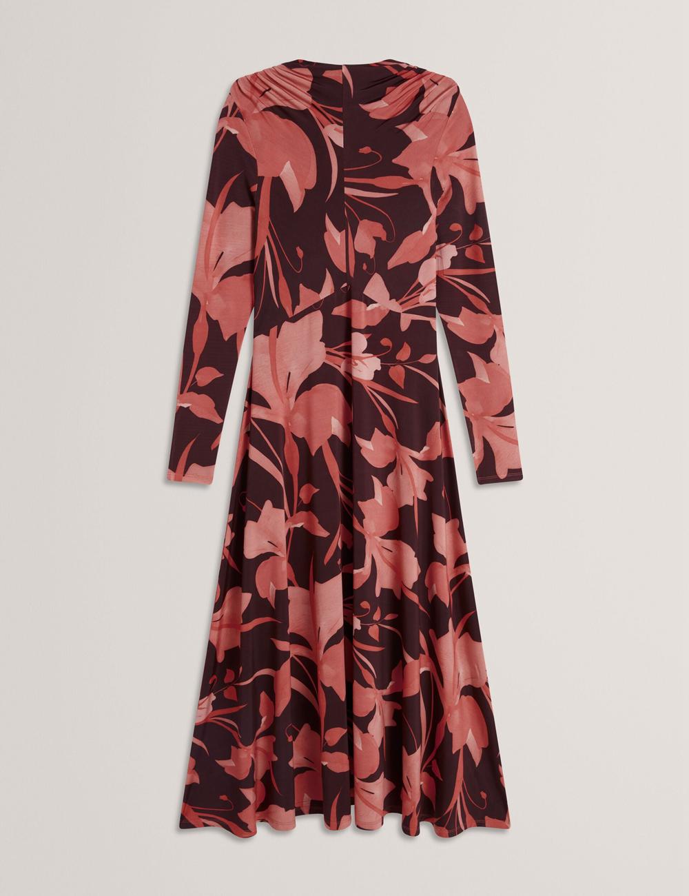 Vestido A Media Pierna Ted Baker STARLAH - Slinky Printed Jersey Long Sleeve Mujer Marrones | LHIY-58429