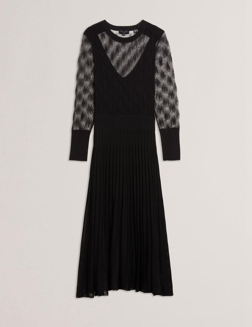 Vestido A Media Pierna Ted Baker TIIMARA - Pointelle Knit Asymmetric Mujer Negras | OBCJ-34205