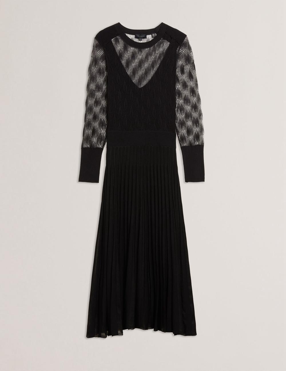 Vestido A Media Pierna Ted Baker TIIMARA - Pointelle Knit Asymmetric Mujer Negras | OBCJ-34205