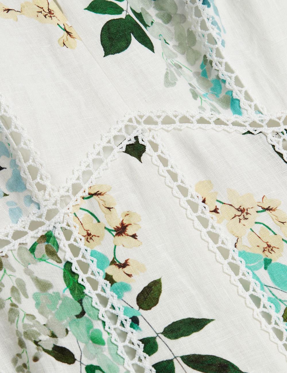 Vestido A Media Pierna Ted Baker UTALA - Floral Crochet Trim Linen Mujer Blancas | RTSQ-16890