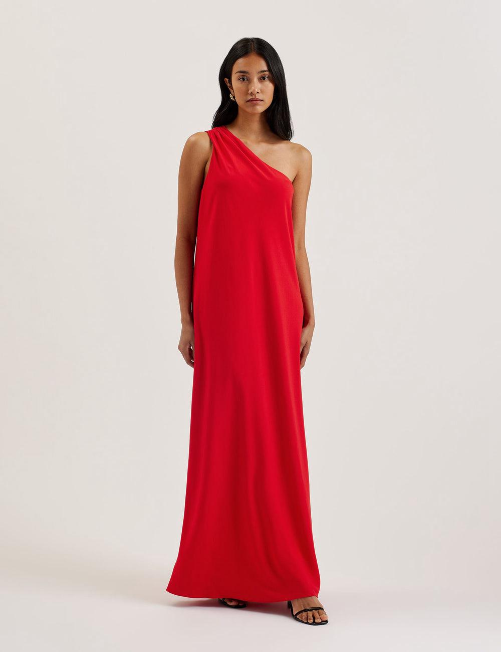Vestido Largo Ted Baker AISLI - One Shoulder Woven Mujer Rojas | ZNIY-35084