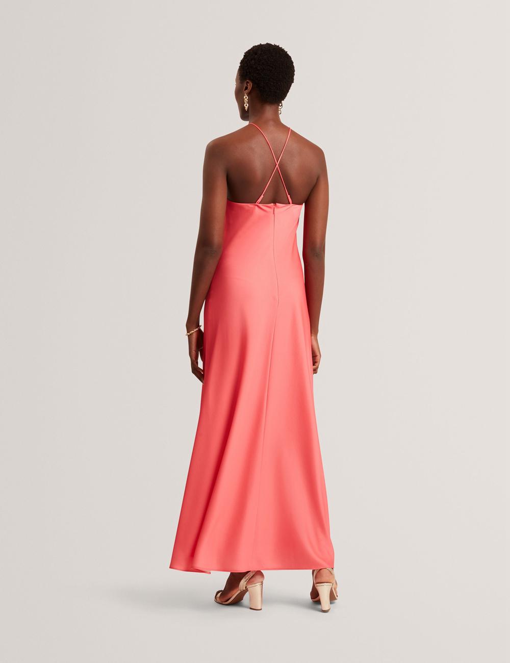Vestido Largo Ted Baker AJIMA - Floral Graphic Halter Neck Satin Mujer Coral | DENL-73269