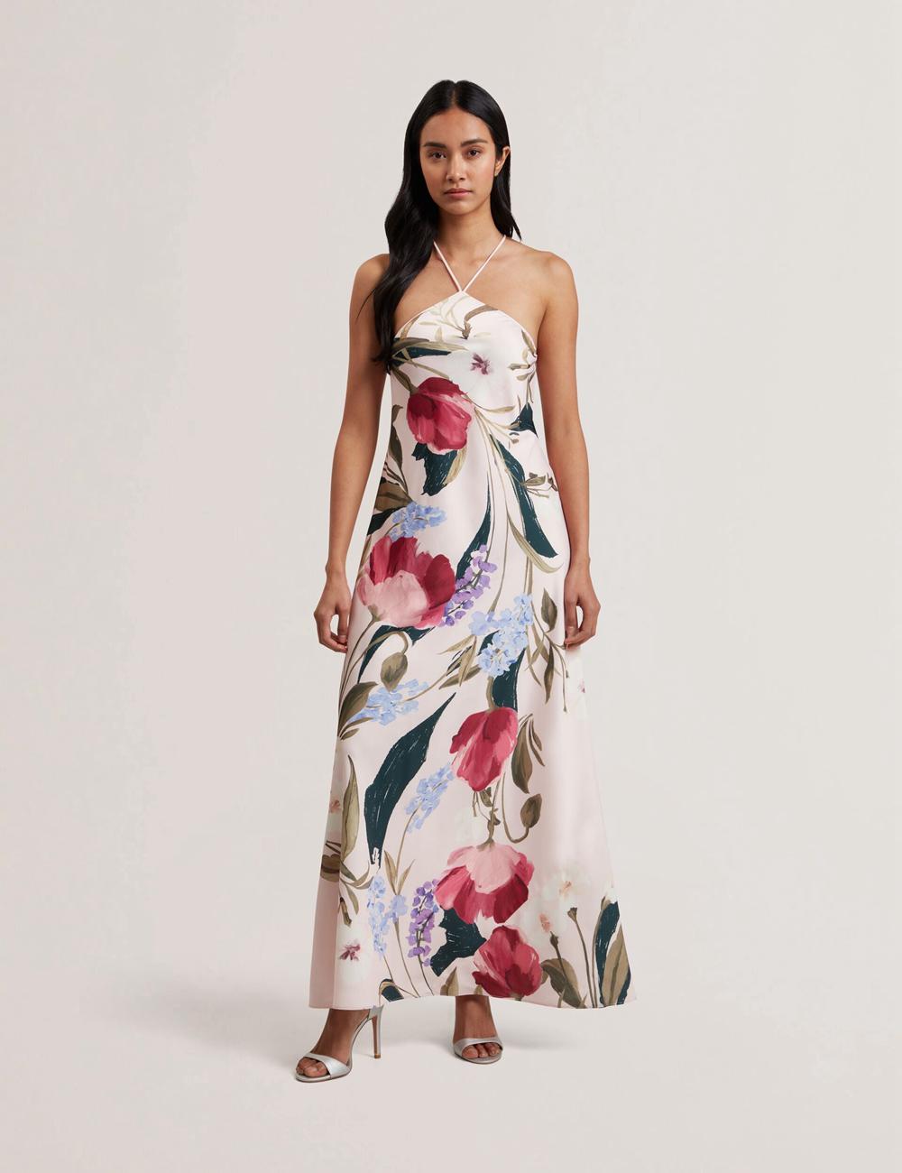 Vestido Largo Ted Baker ALMARIA - Floral Halter Neck Woven Mujer Rosas | YWUO-41376