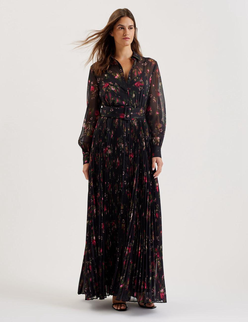 Vestido Largo Ted Baker CEIBA - Floral Print Pleated Maxi Shirt Mujer Negras | BPHO-35649
