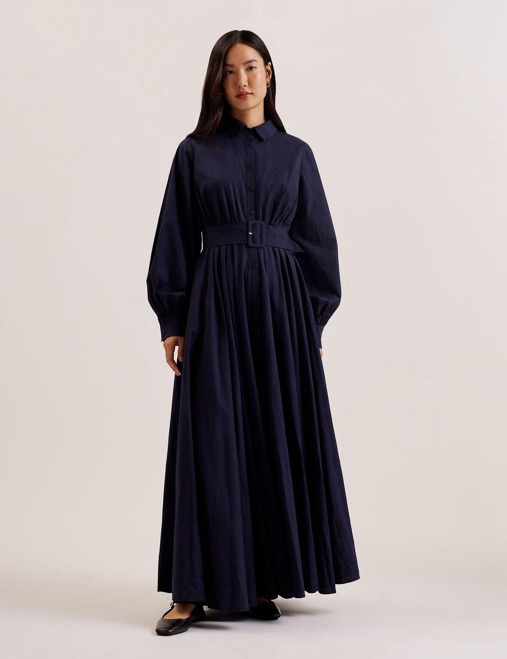 Vestido Largo Ted Baker ENE - Cotton Maxi Shirt Dress With Belt Mujer Azul Marino | ADXR-53807