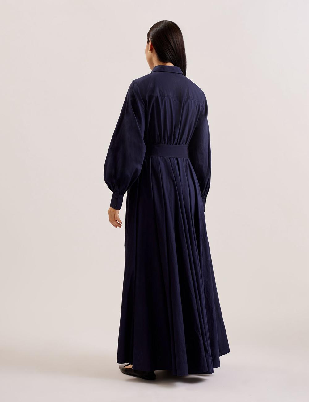 Vestido Largo Ted Baker ENE - Cotton Maxi Shirt Dress With Belt Mujer Azul Marino | ADXR-53807