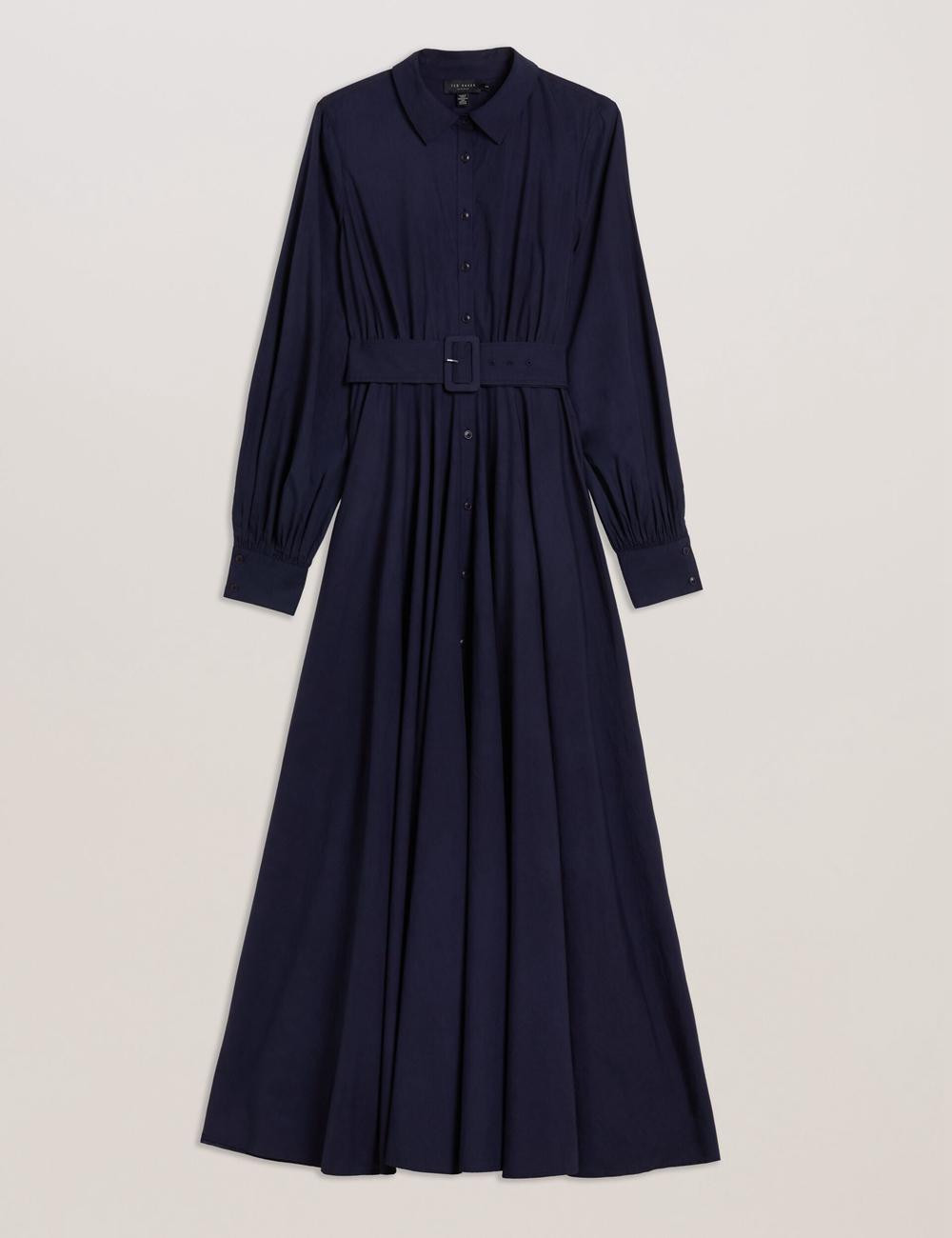 Vestido Largo Ted Baker ENE - Cotton Maxi Shirt Dress With Belt Mujer Azul Marino | ADXR-53807