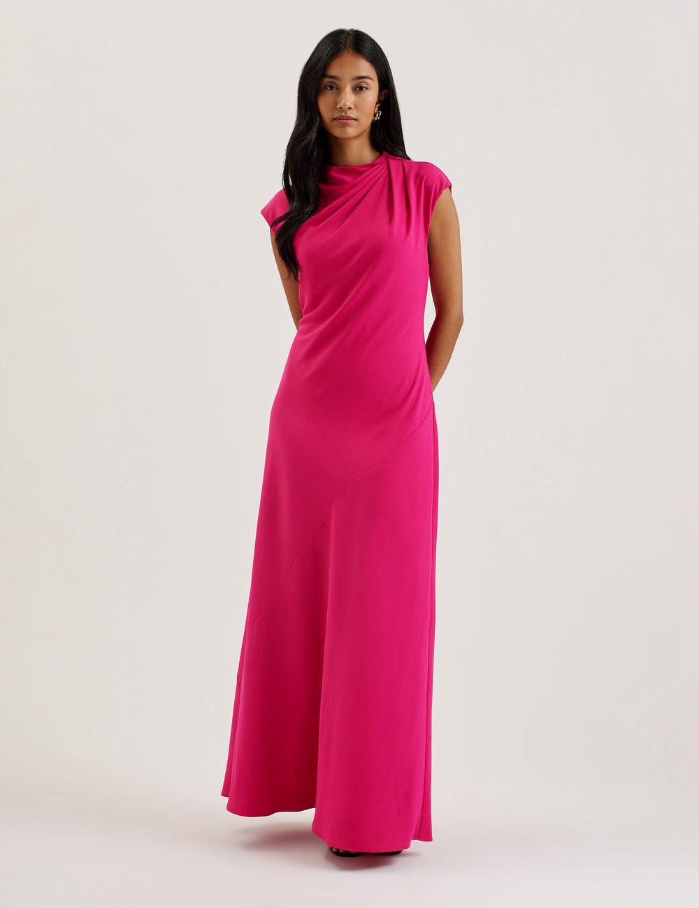 Vestido Largo Ted Baker EREAS - Drape Neckline Cap Sleeve Mujer Rosas | WJZT-89475