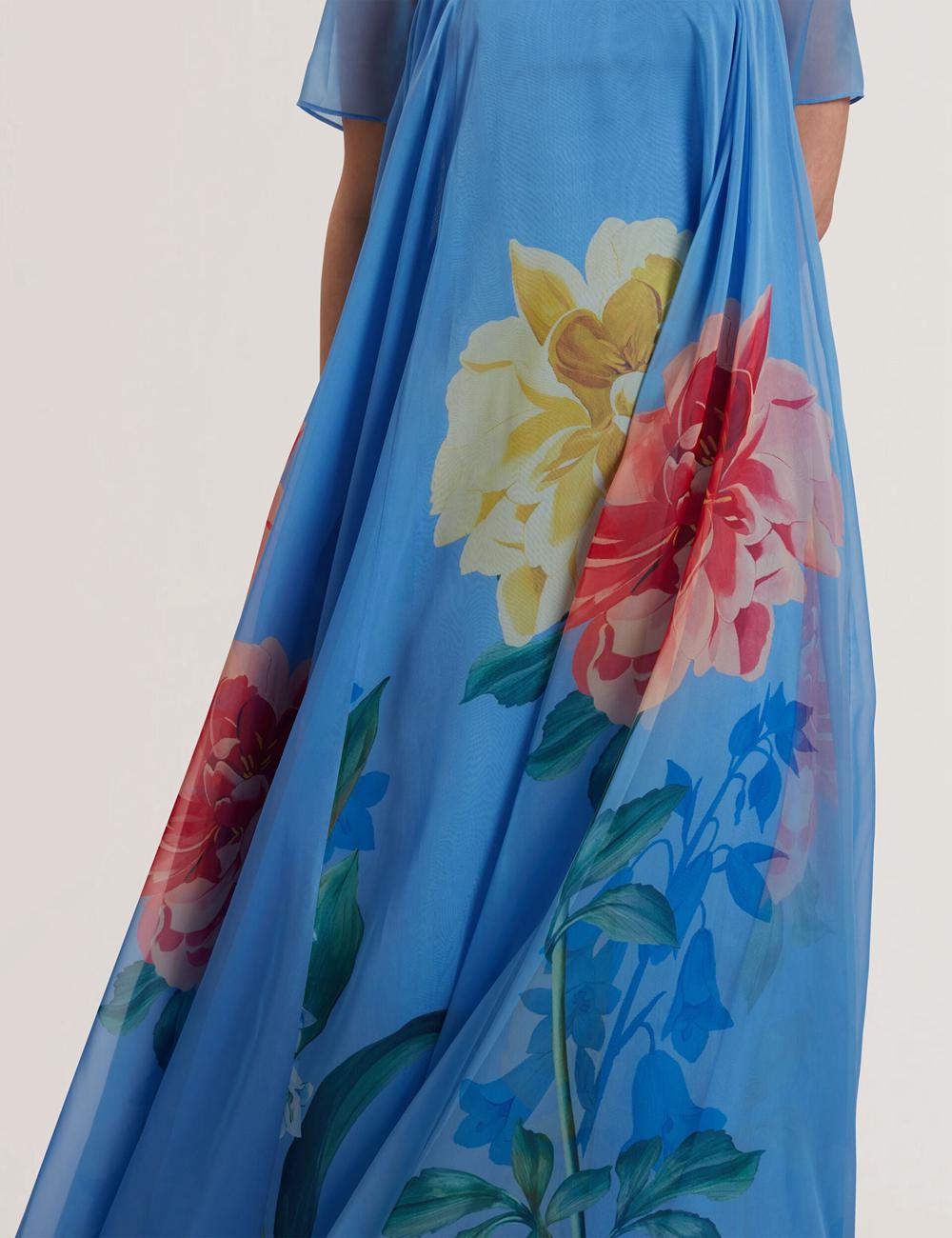 Vestido Largo Ted Baker MALRIE - Sheer Neck Floral Trapeze Mujer Azules | MLWY-20357
