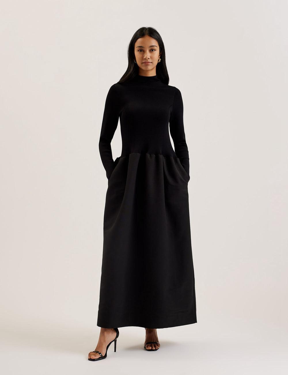 Vestido Largo Ted Baker PYLIA - Structured With Knitted Bodice Mujer Negras | CJMR-78592
