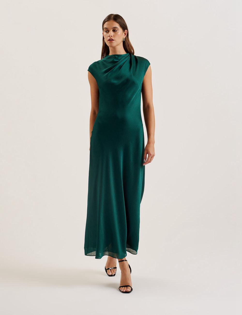 Vestido Largo Ted Baker RIMINI - Chiffon Drape Neck Detail Mujer Verde | DTHS-01359