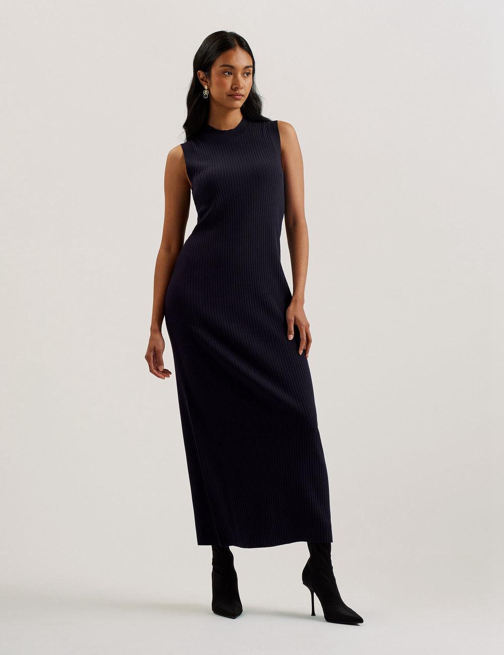 Vestido Largo Ted Baker SANDIII - Sleeveless Ribbed Knit Column Mujer Azul Marino | SQPK-34908